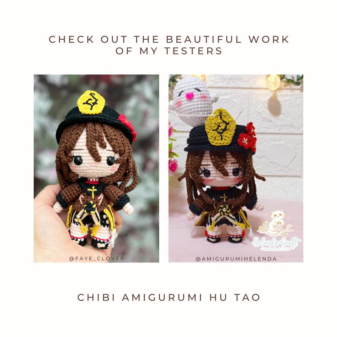 Crochet PDF Pattern: "Hu Tao & Boo Tao" Chibi Amigurumi