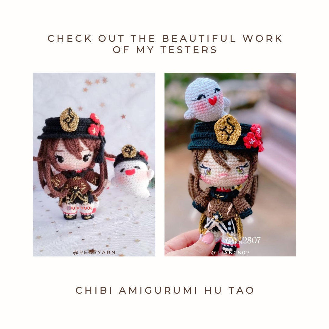 Crochet PDF Pattern: "Hu Tao & Boo Tao" Chibi Amigurumi
