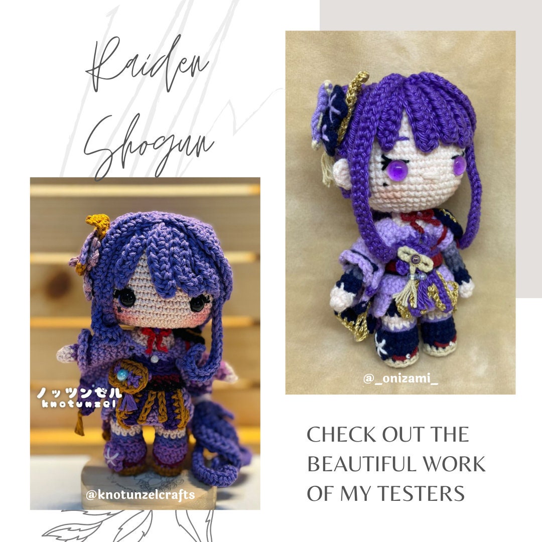 Crochet PDF Pattern: "RAIDEN SHOGUN" Chibi Amigurumi (English, Spanish and Portuguese)