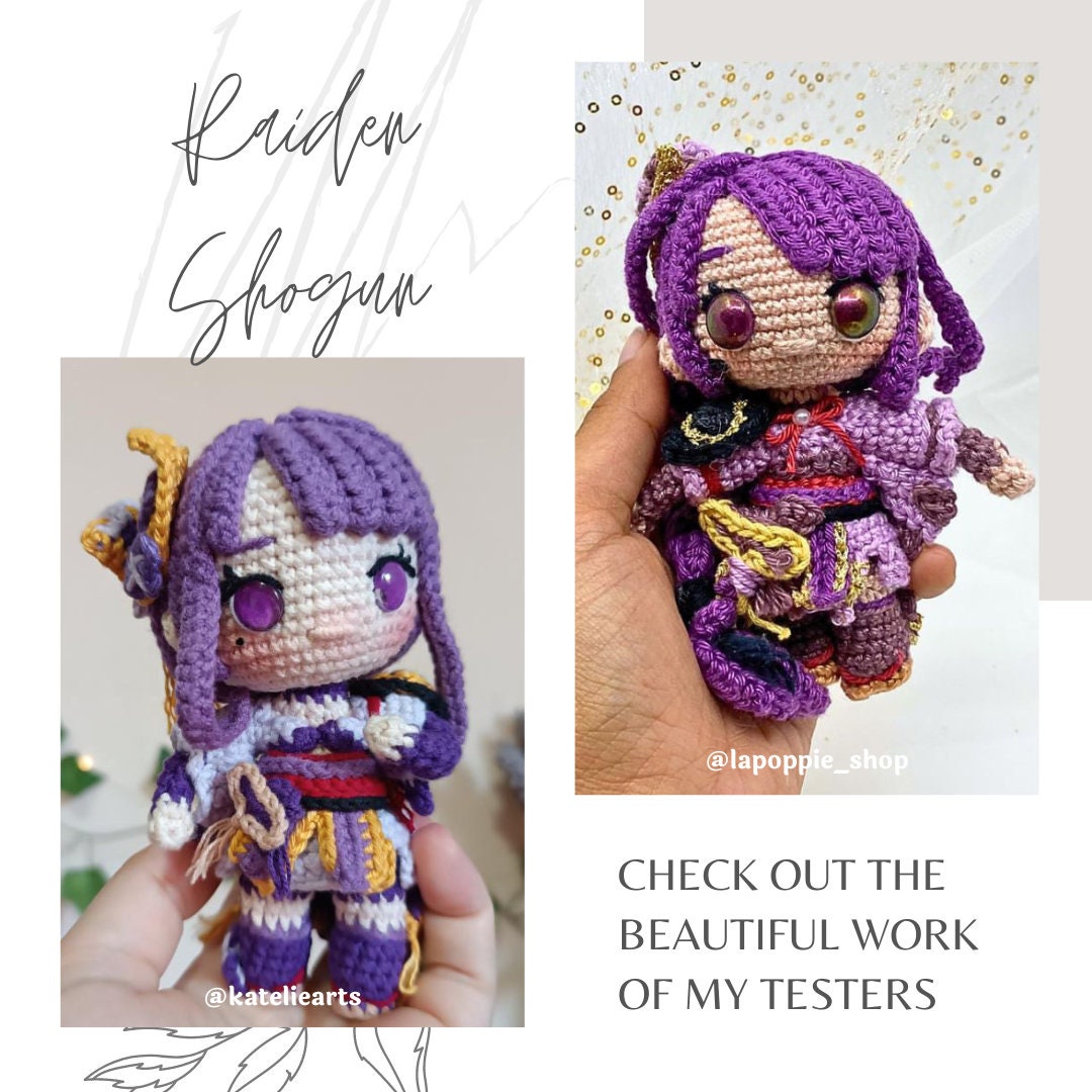 Crochet PDF Pattern: "RAIDEN SHOGUN" Chibi Amigurumi (English, Spanish and Portuguese)