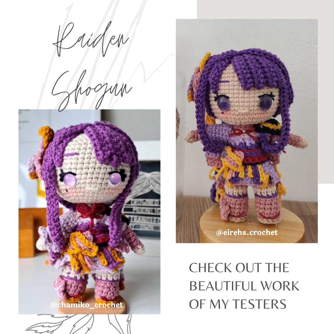 Crochet PDF Pattern: "RAIDEN SHOGUN" Chibi Amigurumi (English, Spanish and Portuguese)