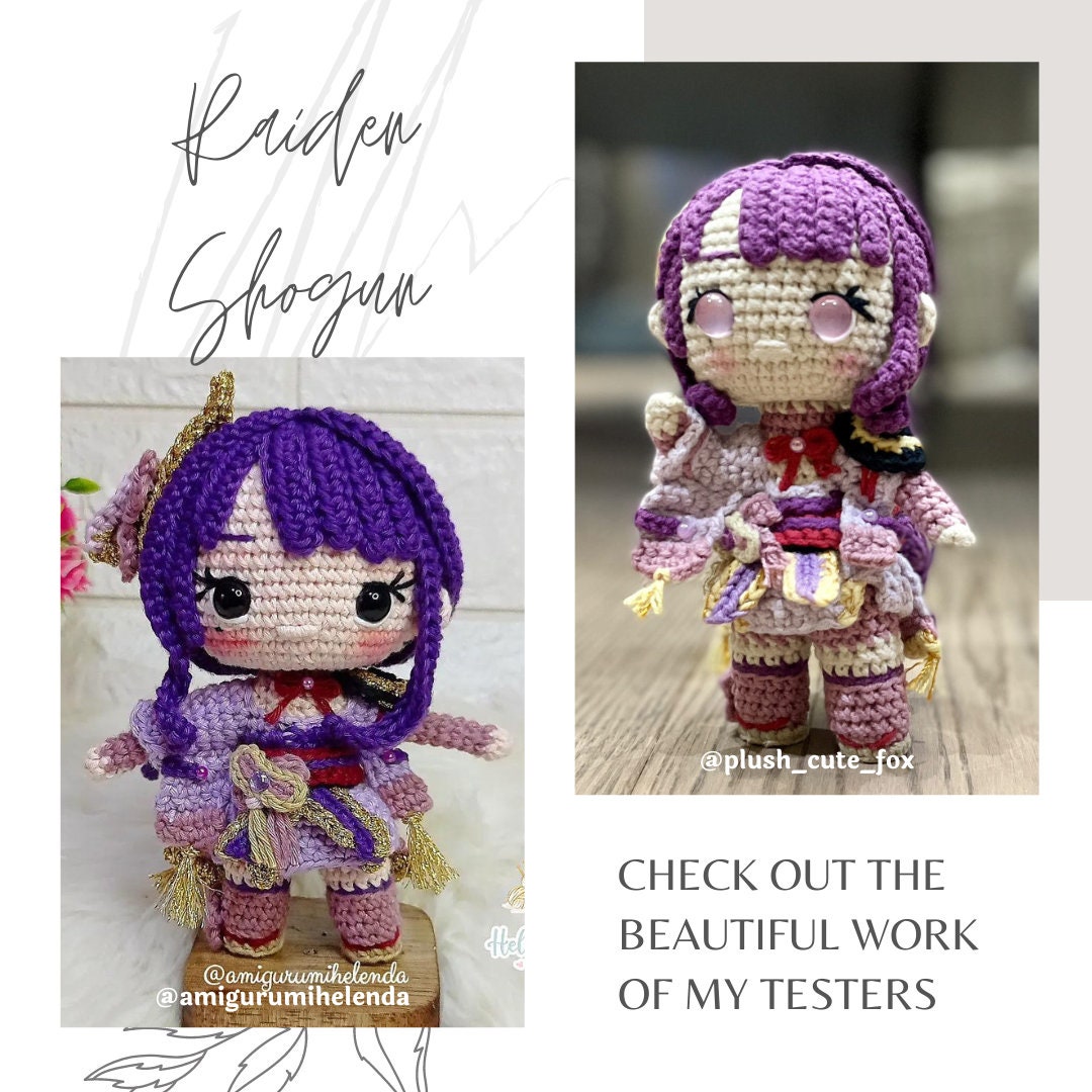 Crochet PDF Pattern: "RAIDEN SHOGUN" Chibi Amigurumi (English, Spanish and Portuguese)