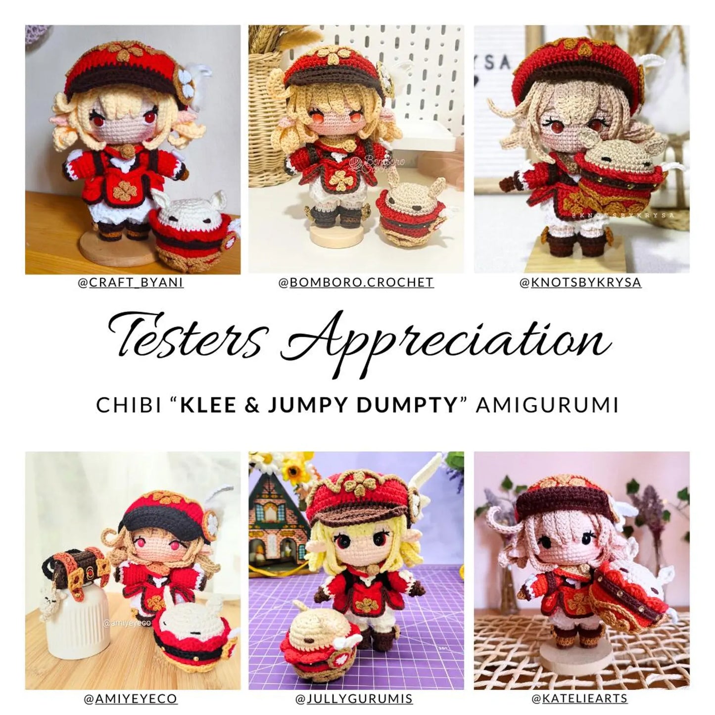 Crochet PDF Pattern: "KLEE & Jumpy Dumpty" Chibi Amigurumi