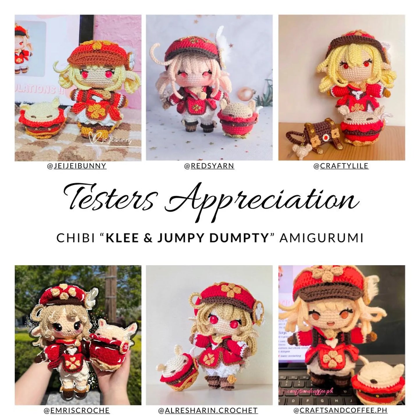 Crochet PDF Pattern: "KLEE & Jumpy Dumpty" Chibi Amigurumi
