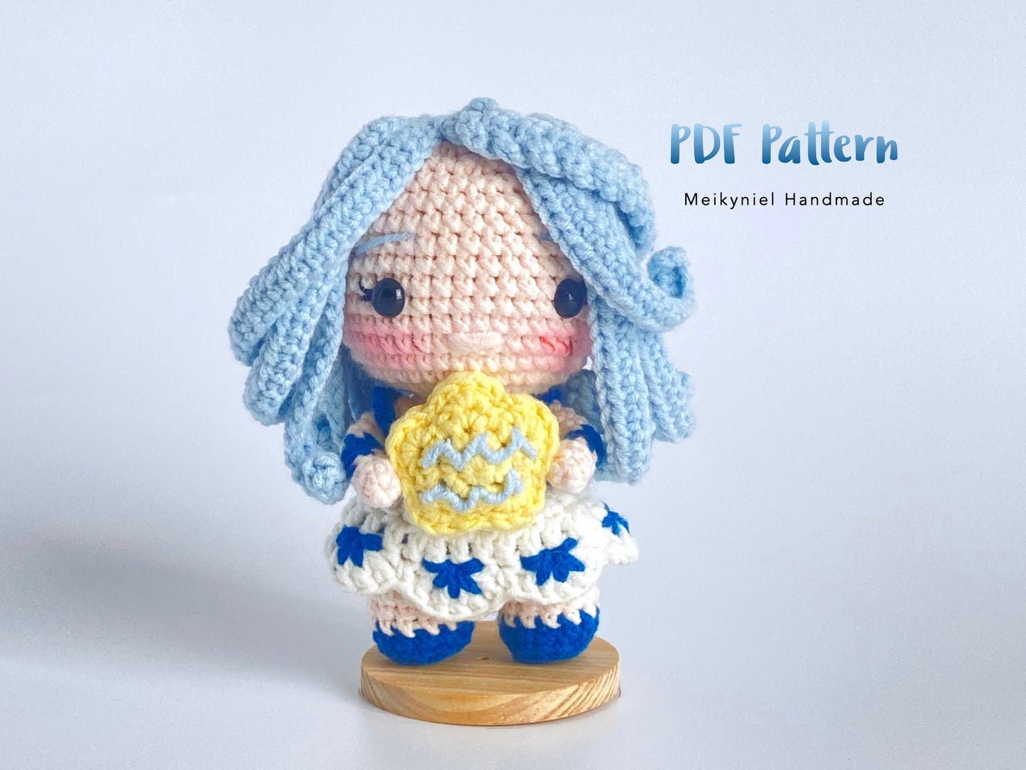 Crochet Doll Pattern : Chibi Star Sign "Aquarius" Amigurumi Crochet Doll