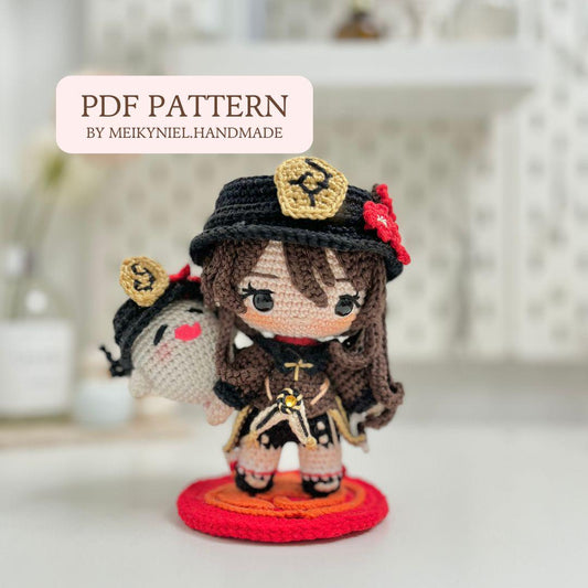 Crochet PDF Pattern: "Hu Tao & Boo Tao" Chibi Amigurumi