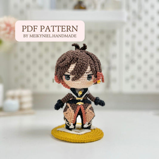 Crochet PDF Pattern: "Zhongli" Chibi Amigurumi