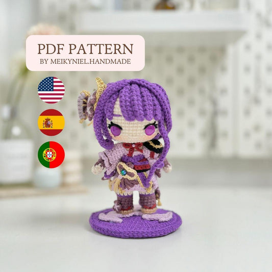 Crochet PDF Pattern: "RAIDEN SHOGUN" Chibi Amigurumi (English, Spanish and Portuguese)